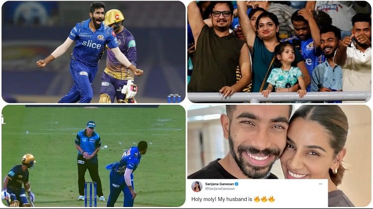 Photo of Mumbai Kolkata match On Bumrah�s bowling, wife Sanjana wr