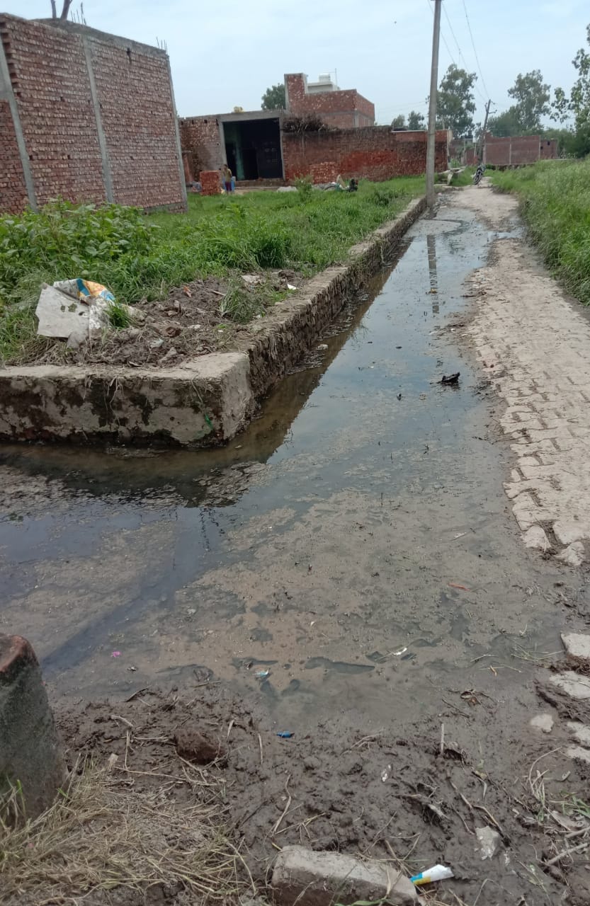 चक देवली में रास्ते पर हुआ जलभराव।