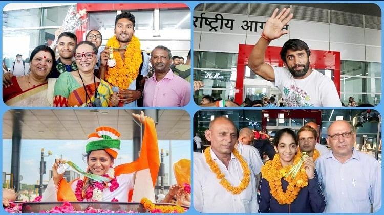 CWG: बजरंग पूनिया से लेकर नीतू और प्रियंका तक, 10 तस्वीरों में देखें भारत के पदकवीरों का कैसे हुआ स्वागत