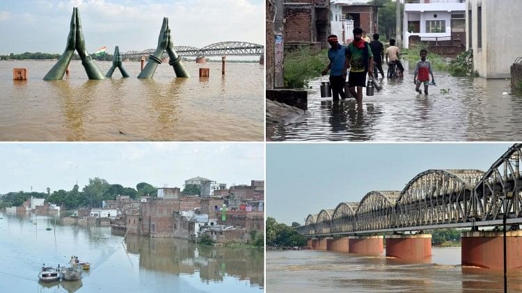 बनारस में गंगा का बढ़ा जलस्तर।