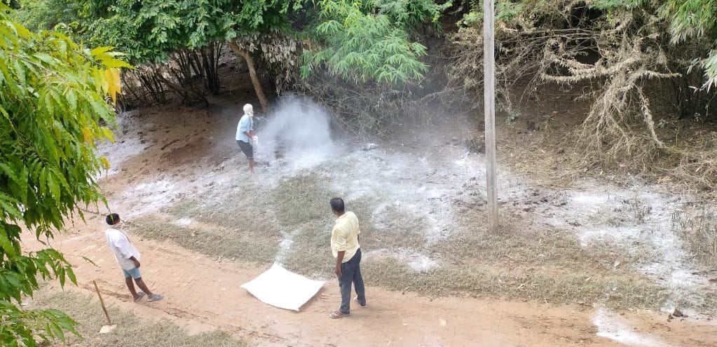 जलवा राम में एंटी लार्वा का छिड़काव करते कर्मचारी। संवाद