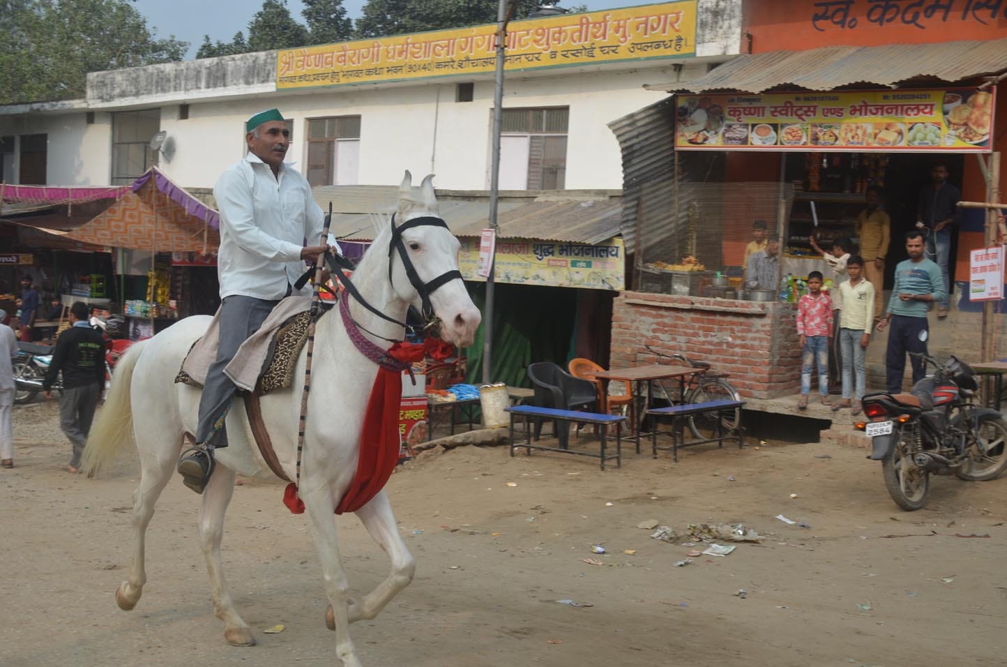 गंगा घाट पर आकर्षण का केंद्र बनी गांव खेड़ी निवासी पवन राठी की घोड़ी। गंगा घाट पर आकर्षण का केंद्र बनी गांव खेड़ी निवासी पवन राठी की घोड़ी।