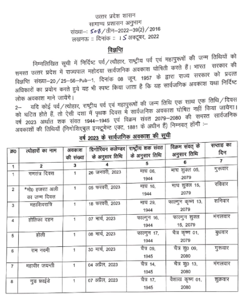 up-government-issued-the-public-holidays-list-for-2023-amar-ujala