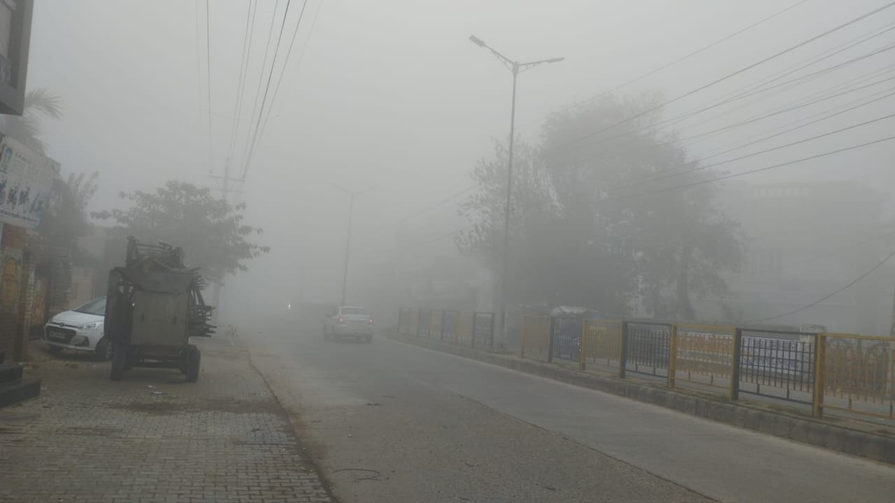 फतेहाबाद के भट्टू रोड पर छाई धुंध।