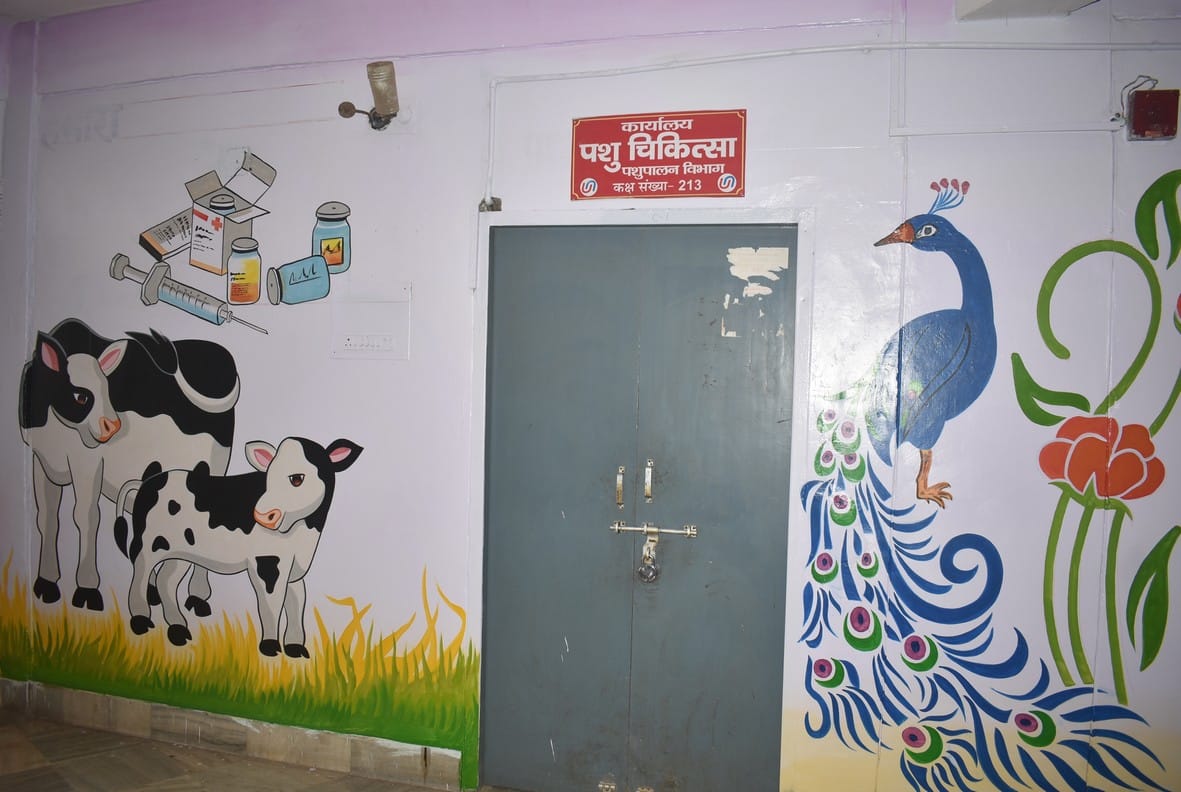 विकास भवन में विभाग से सबंधित की गई प्रतिकात्मक पेंटिंग । संवाद