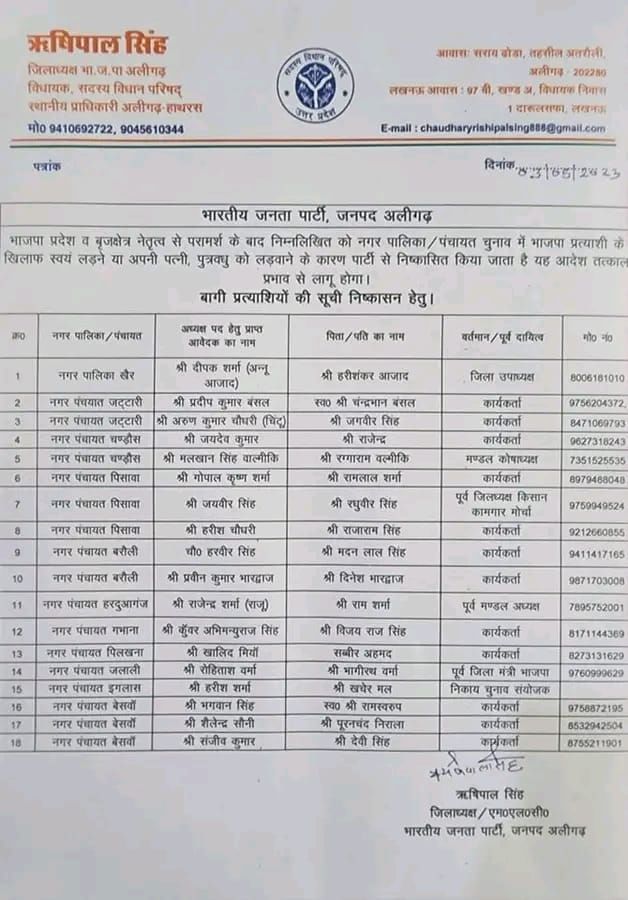 बागी की लिस्ट, जो हटाए गए