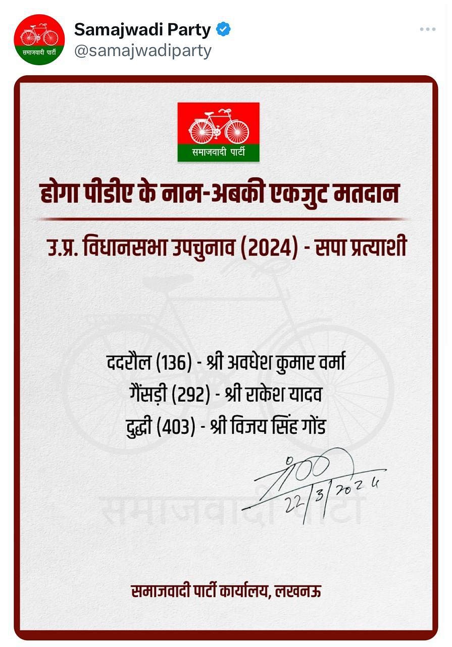 Samajwadi Party Declared Three Candidates For Bypoll On Up Assembly ...