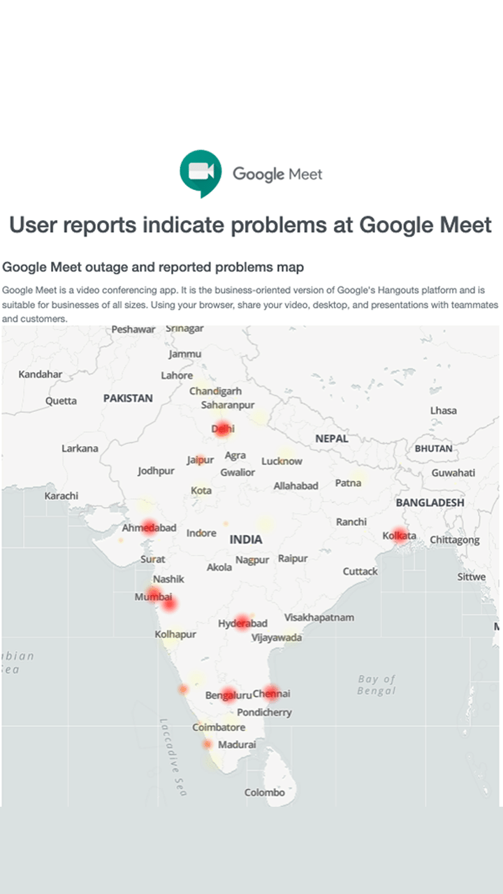 Google Meet Outage: рдЧреВрдЧрд▓ рдореАрдЯ рднреА рдмрдирд╛ рдЗрдВрдЯрд░рдиреЗрдЯ рдЖрдЙрдЯреЗрдЬ рдХрд╛ рд╢рд┐рдХрд╛рд░, рдХрдИ рдпреВрдЬрд░реНрд╕ рдХреЛ рдореАрдЯрд┐рдВрдЧ рдЬреЙрдЗрди рдХрд░рдиреЗ рдореЗрдВ рдкрд░реЗрд╢рд╛рдиреА