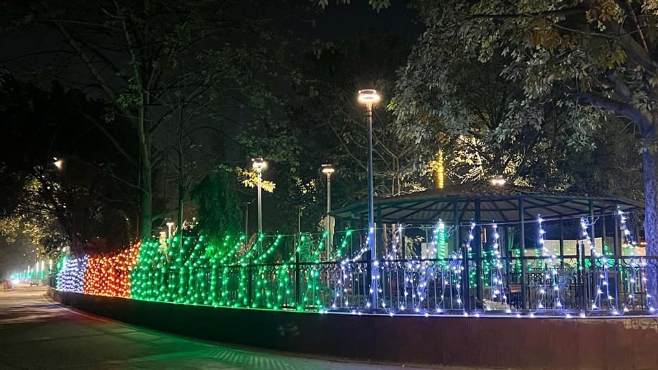 तस्वीर महल पर राजा महेन्द्र प्रताप सिंह पार्क को गणतंत्र दिवस पर तिरंगा लाइट से सजा