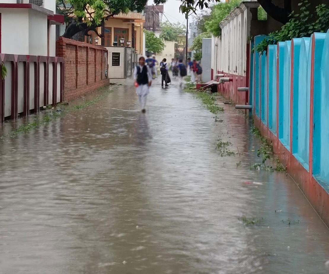 तुरकहियां मोहल्ले में भरा बारिश का पानी। तुरकहियां मोहल्ले में भरा बारिश का पानी।