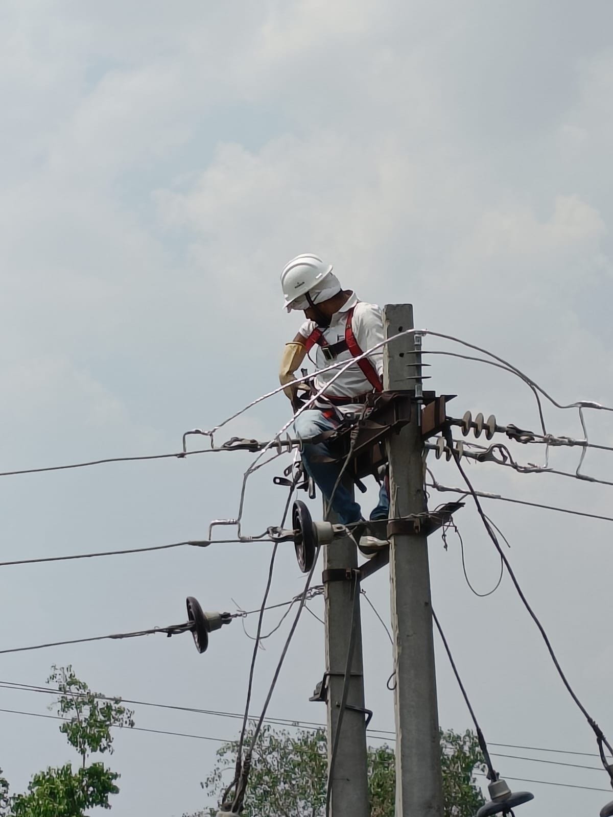फोटो 08. लाइन में फाल्ट आने के बाद मरम्मत कार्य में जुटे बिजलीकर्मी। संवाद फोटो 08. लाइन में फाल्ट आने के बाद मरम्मत कार्य में जुटे बिजलीकर्मी। संवाद