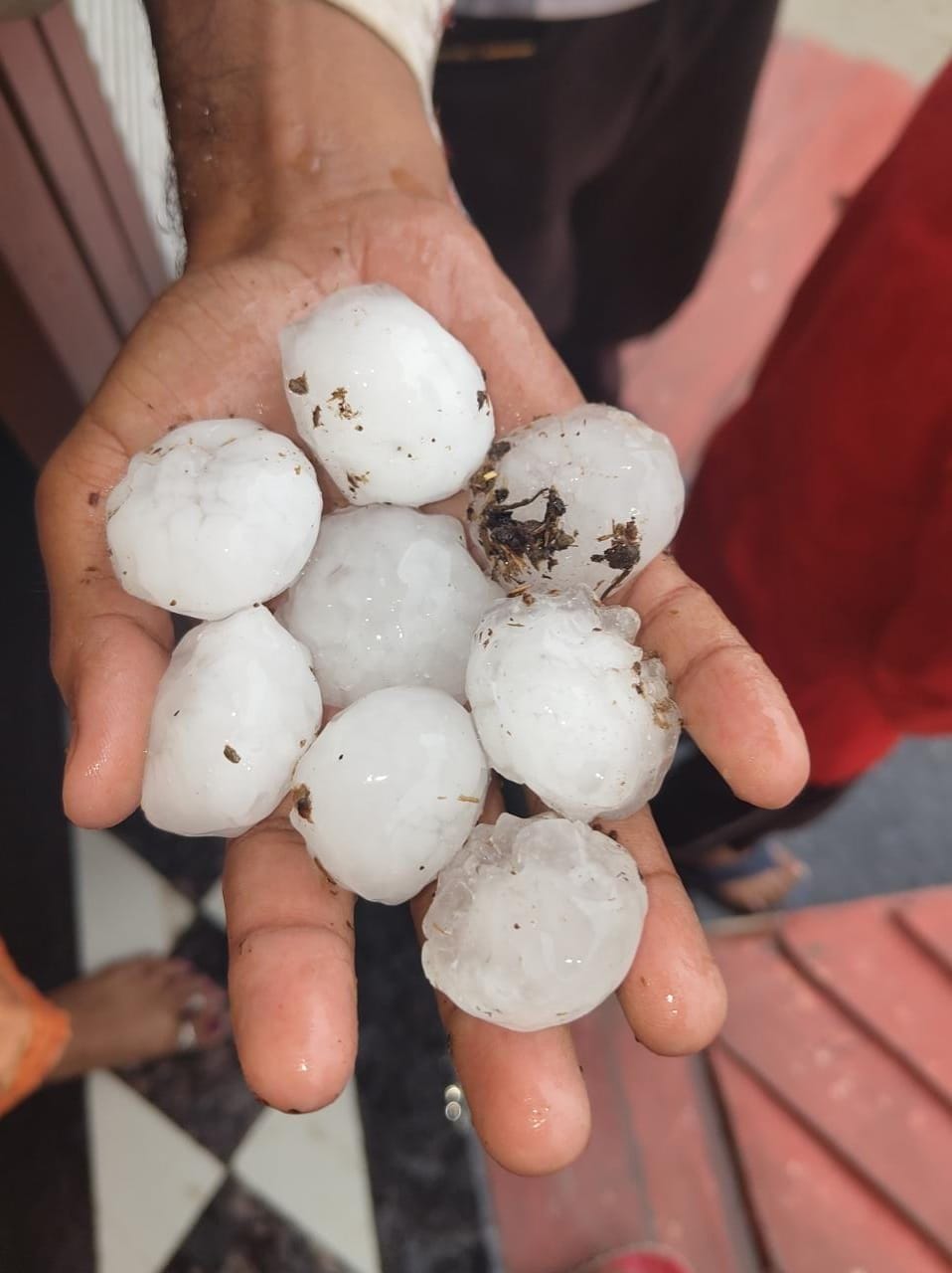 रावलवास कलां गांव में गिरे ओले।