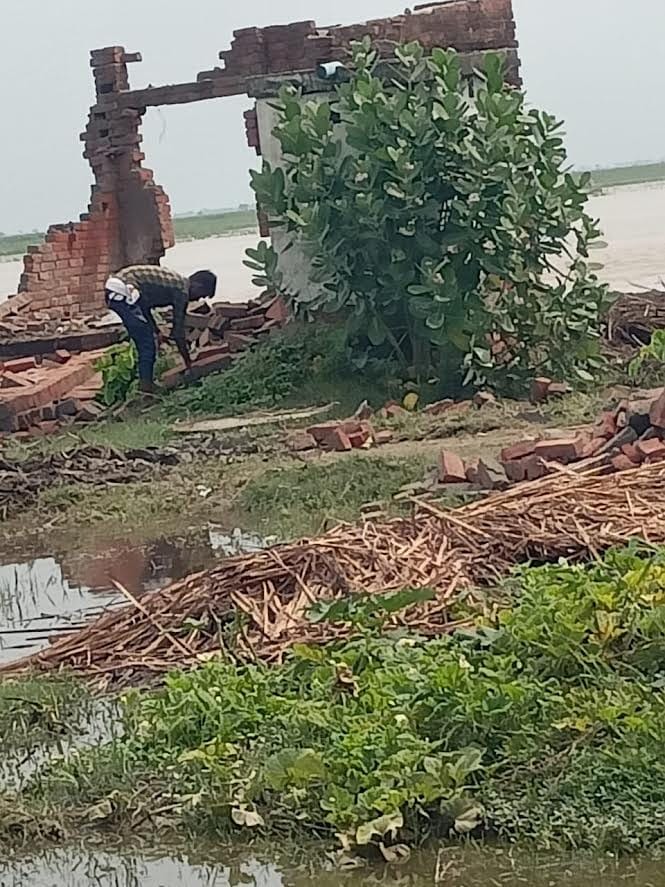 पलिया के मझौरा गांव में बारिश से हुआ जलभराव। पलिया के मझौरा गांव में बारिश से हुआ जलभराव।