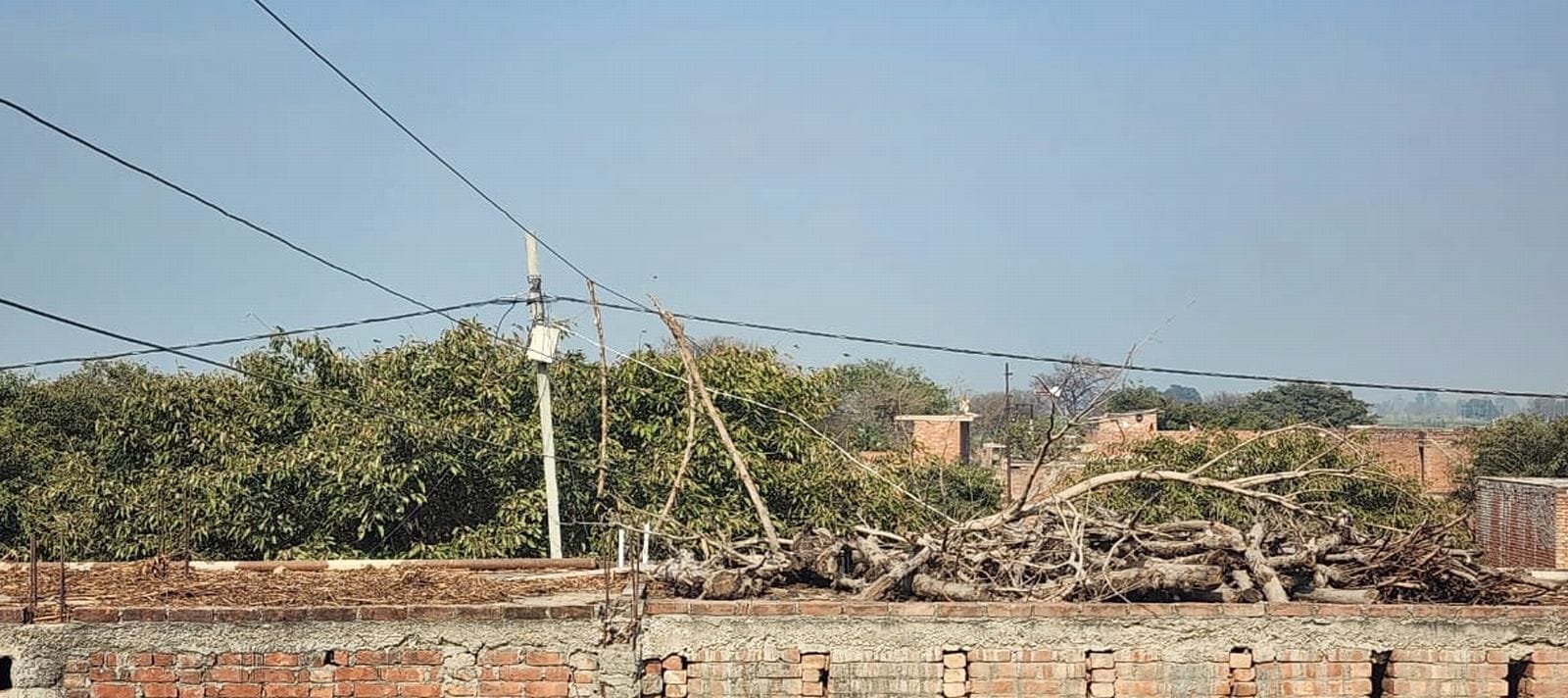 फकीराबाद गांव में जर्जर हाईटेंशन की लाइन।