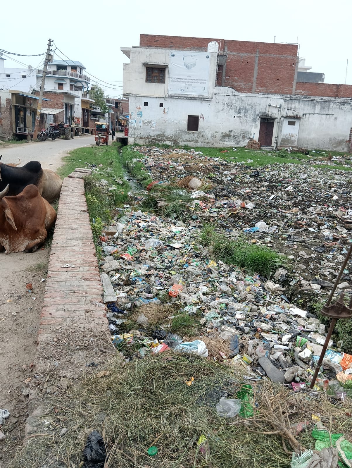 शहर में ओवरब्रिज के पास सड़क किनारे लगे नल के पास फैंली पडी गंदगी । संवाद