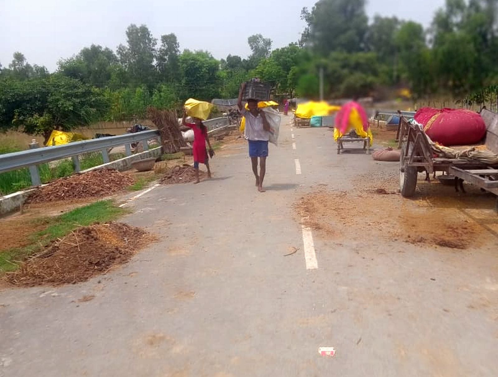 गांव भमरौलिया में नांव से जाते बच्चे। संवाद