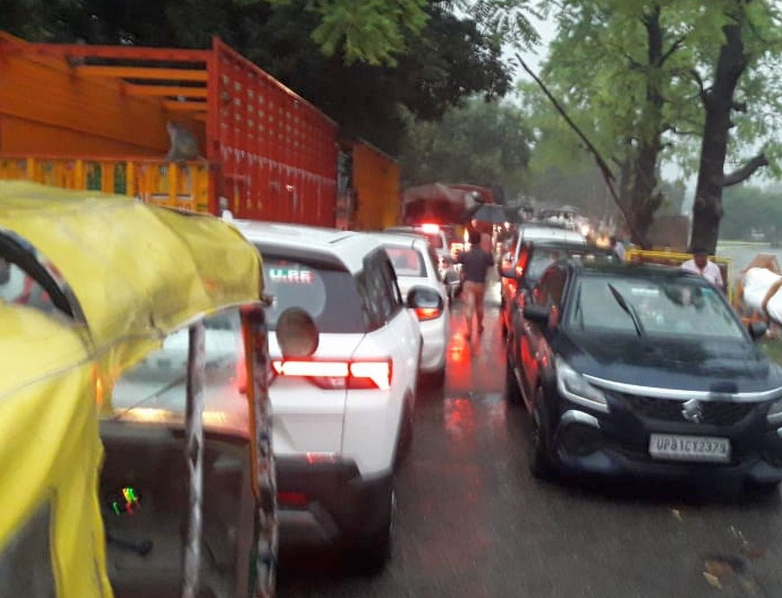 कछला में हाईवे पर गिरे पेड़ को हटाते नगर पंचायत कर्मी। संवाद