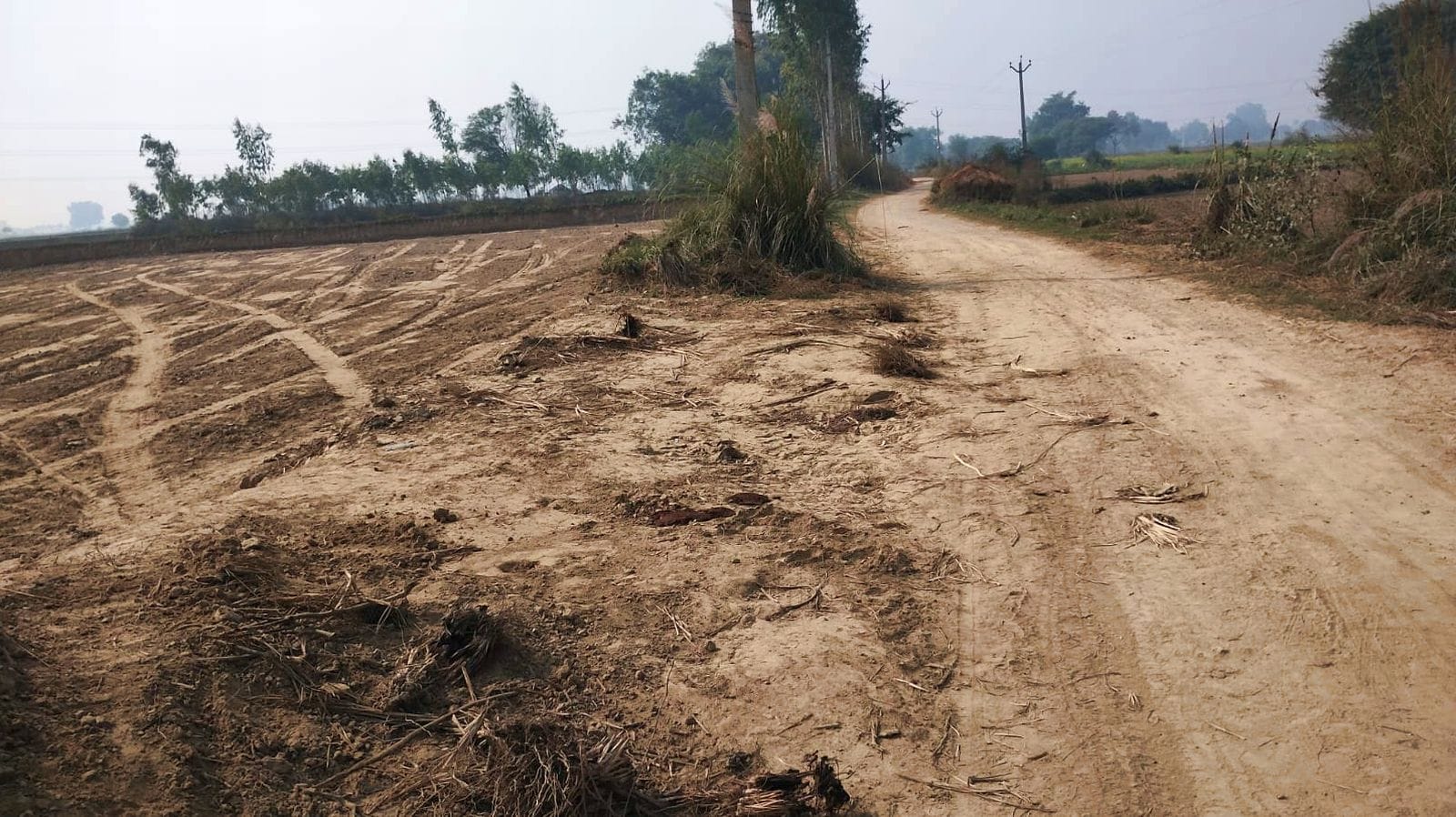 गंगा एक्सप्रेस-वे के वाहनों से खराब हुई गौटिया रामनारायण गांव की सड़क। संवाद