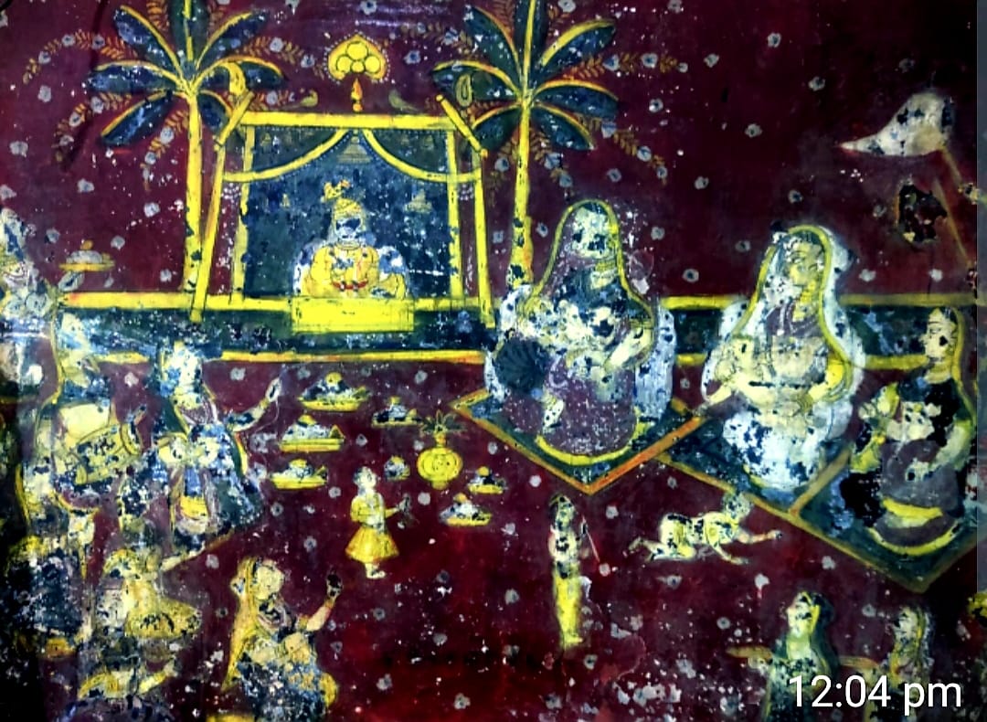 श्री राम जनार्दन मंदिर में भगवान श्री राम की जन्मपत्रिका के साथ ही इससे जुड़े अन्य चित्र मौजूद ह श्री राम जनार्दन मंदिर में भगवान श्री राम की जन्मपत्रिका के साथ ही इससे जुड़े अन्य चित्र मौजूद ह