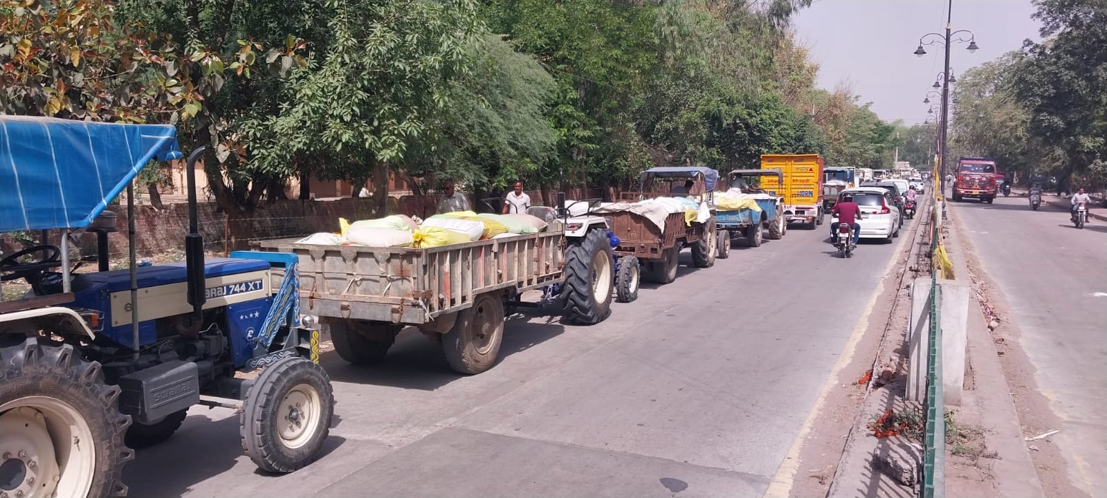 रेवाड़ी। नई अनाज मंडी में फड पर लगे सरसों के कट्टे। संवाद रेवाड़ी। नई अनाज मंडी में फड पर लगे सरसों के कट्टे। संवाद