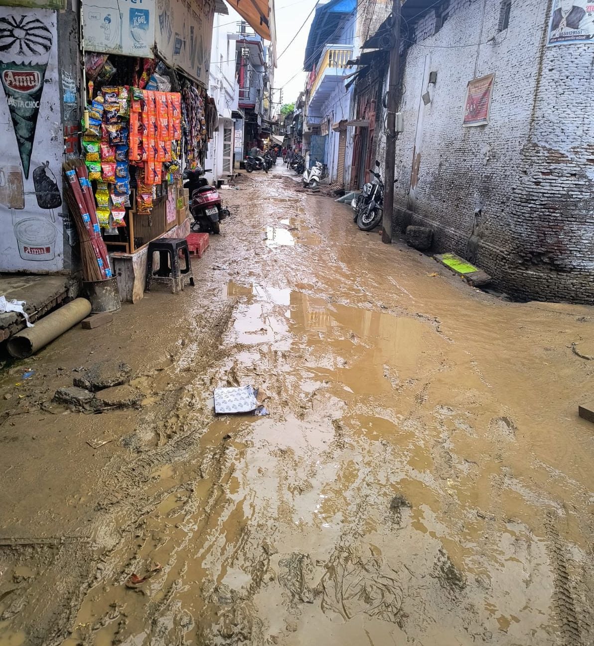 शहीद पार्क के बाहर हुआ जलभराव। संवाद