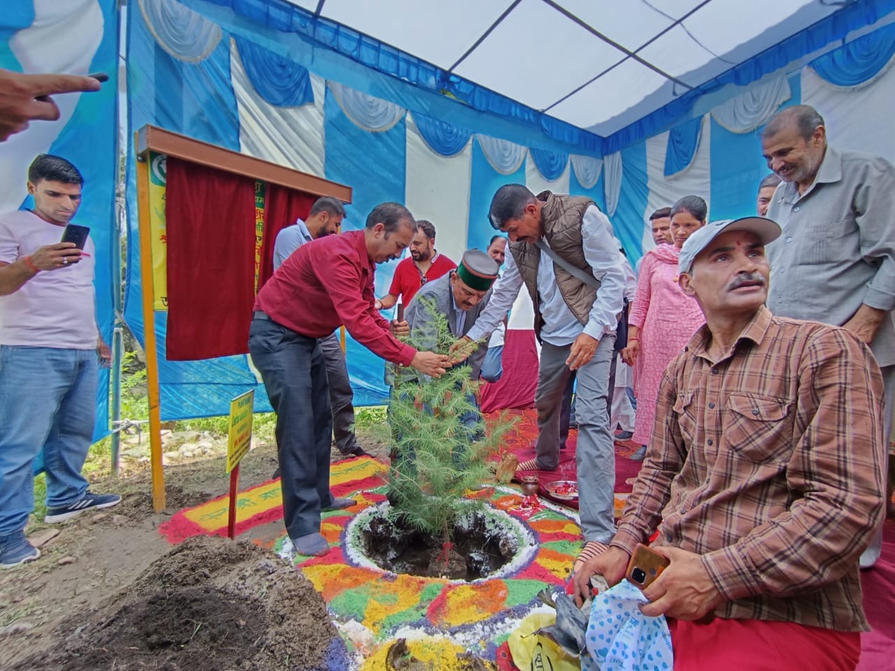 स्कूली बच्चे सरला परोग में पौधारोपन  अभियान में भाग लेते हुए।