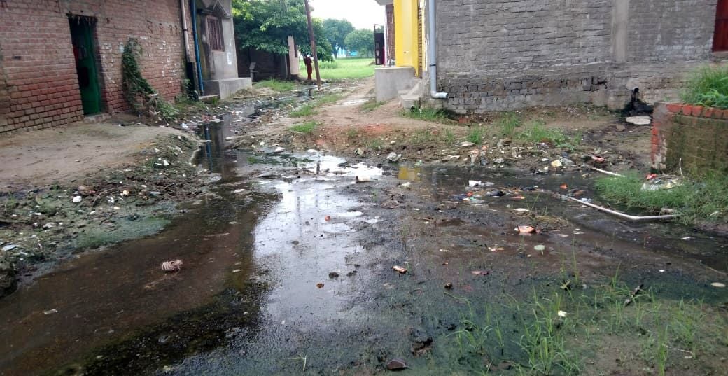 पूरब पश्चिम शरीरा नगर पंचायत के श्यामा प्रसाद मुखर्जी नगर के रास्ते में जलभराव।    संवाद