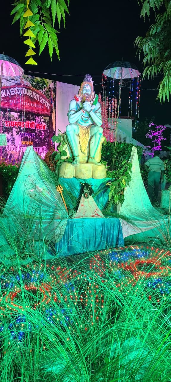पीलीभीत शहर के मोहल्ला साहुकारा स्थित राधा रमण मंदिर में श्रीकृष्ण का अभिषेक करते पंडित सुधीर