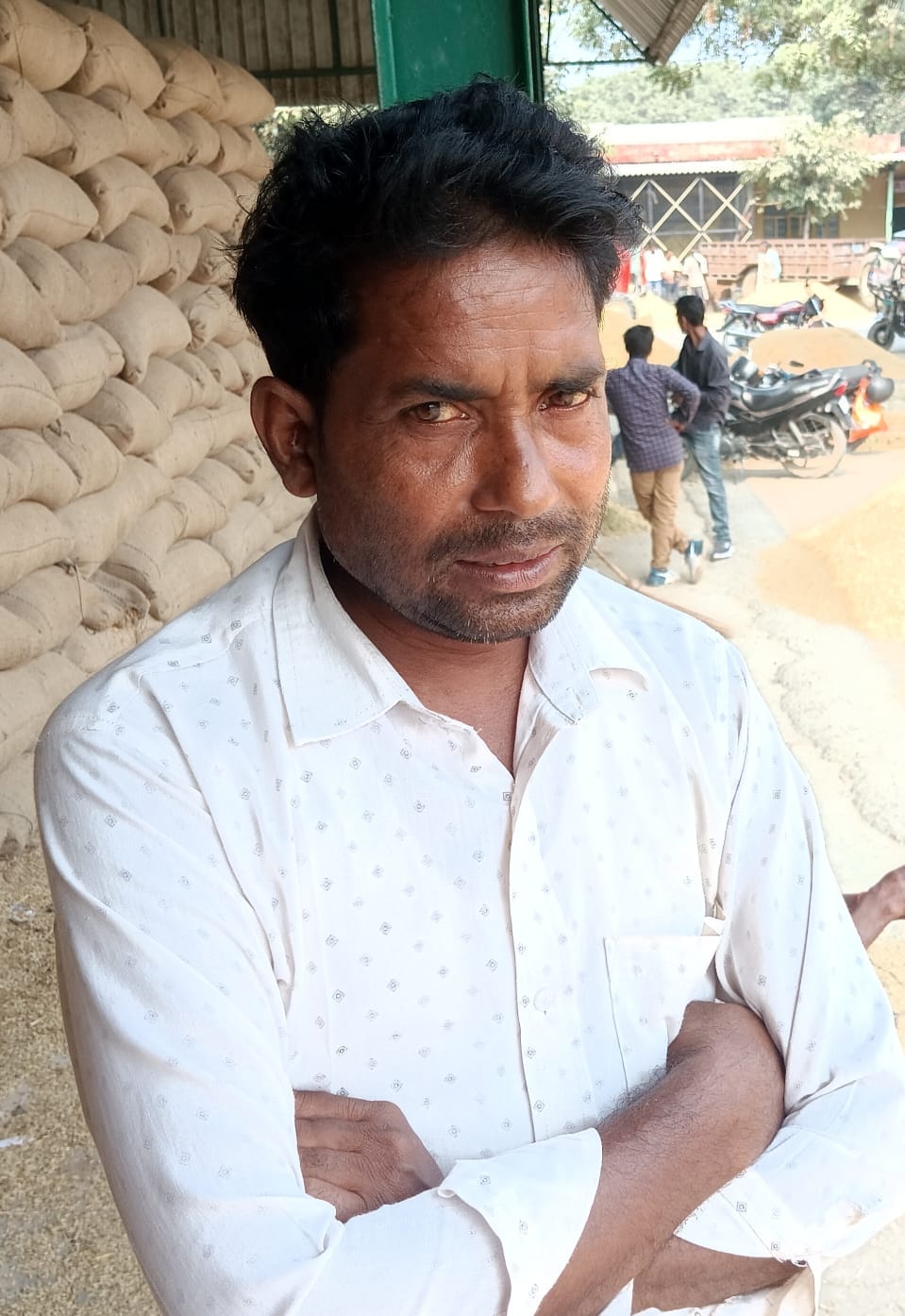 पीलीभीत की मंडी समिति परिसर में लगी धान की ढेरियां।संवाद पीलीभीत की मंडी समिति परिसर में लगी धान की ढेरियां।संवाद