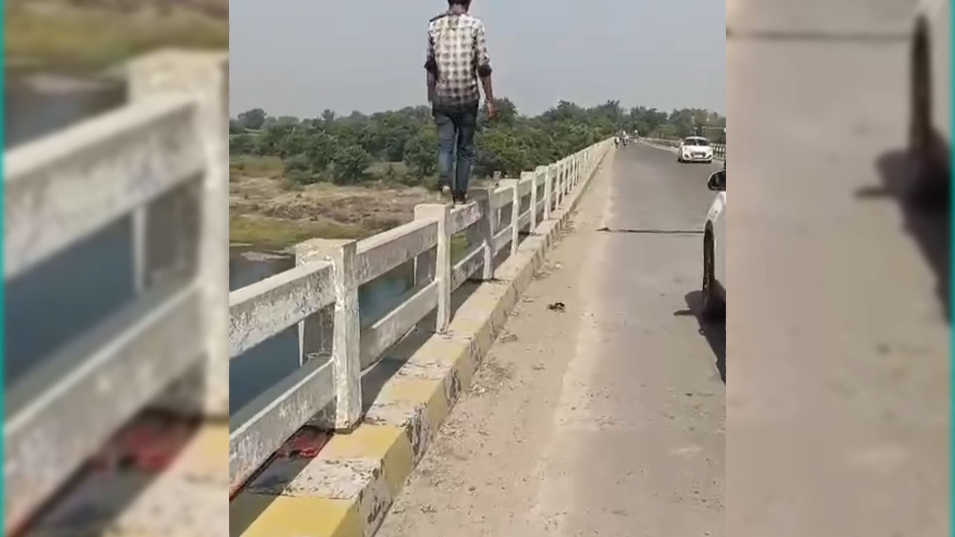 नर्मदा के पुल की रेलिंग पर स्टंट करने का वीडियो हो रहा वायरल