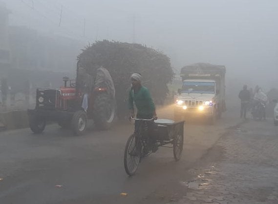 शामली  में  एमएसके   रोड पर रात्री में छाया कोहरा । संवाद
