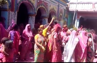 शहर की कृष्ण विहार कॉलोनी में होली खेलते लोग।संवाद