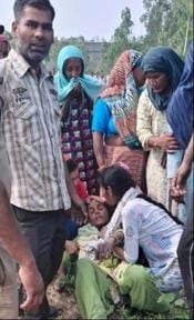 किरतपुर के गांव हुसैनपुर के जंगल में पेड़ पर युवक का शव लटका मिलने पर गमजदा परिजन। संवाद