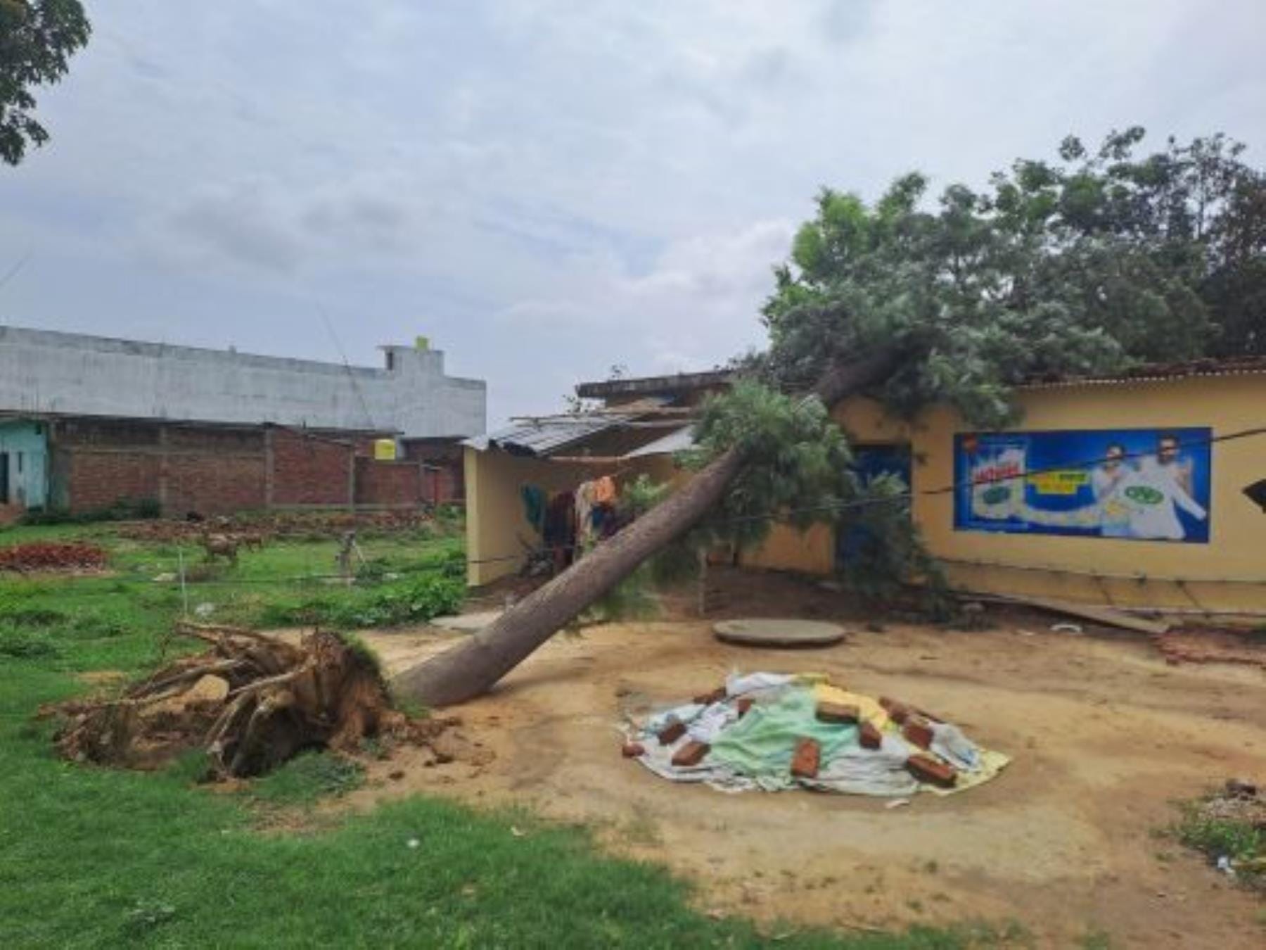 रविवार रात हुई बारिश के बाद खेतों में भरा पानी। 