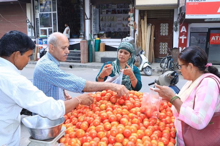 रोहतक के गोहाना अड्डा पर सब्जी खरीदती महिलाएं। संवाद
