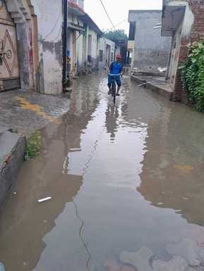 शामली  में रोडवेज बस अड्डे के सामने जलभराव । संवाद