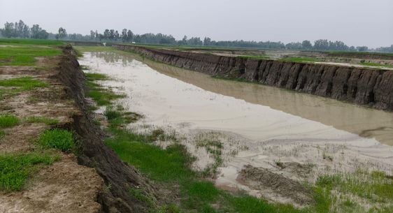 गांव सदुल्लागंज के इसी बारिश के पानी भरे गड्डे में डूबकर हुई किशोर की मौत। संवाद