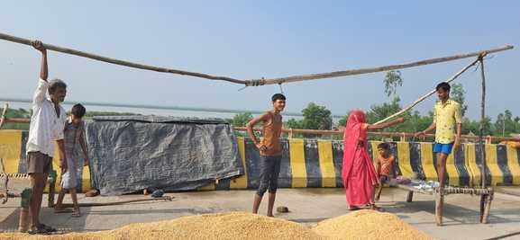 बेहटी गांव के खेतों के बीच पानी में डूबा मंदिर। संवाद