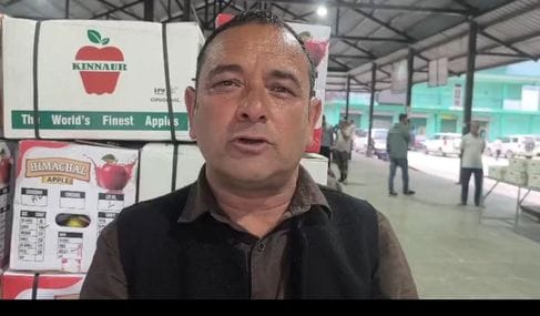 टापरी सब्जी मंडी में सेब की खरीददारी करते व्यापारी टापरी सब्जी मंडी में सेब की खरीददारी करते व्यापारी