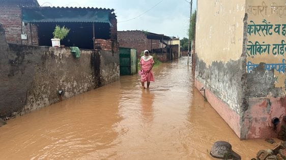हेमामाजरा गांव में घुसा मारकंडा नदी का पानी। संवाद हेमामाजरा गांव में घुसा मारकंडा नदी का पानी। संवाद