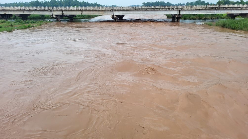 हेमामाजरा गांव में घुसा मारकंडा नदी का पानी। संवाद हेमामाजरा गांव में घुसा मारकंडा नदी का पानी। संवाद