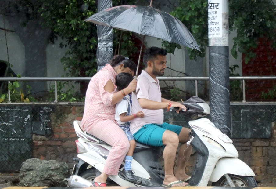 बिजनौर में सोमवार को बारिश में छाता लगाकर जाती युवती। संवाद बिजनौर में सोमवार को बारिश में छाता लगाकर जाती युवती। संवाद