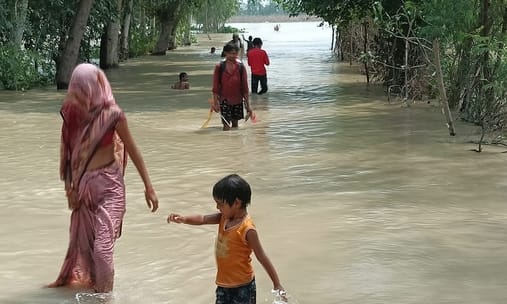 मिर्जापुर में बाढ़ के पानी से जलमग्न सादिकपुर प्राथमिक विद्यालय। स्रोत: जागरूक पाठक मिर्जापुर में बाढ़ के पानी से जलमग्न सादिकपुर प्राथमिक विद्यालय। स्रोत: जागरूक पाठक