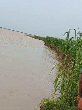 उसहैत क्षेत्र के बाढ़ पीड़ितों को दवा देती स्वास्थ्य विभाग की टीम। संवाद