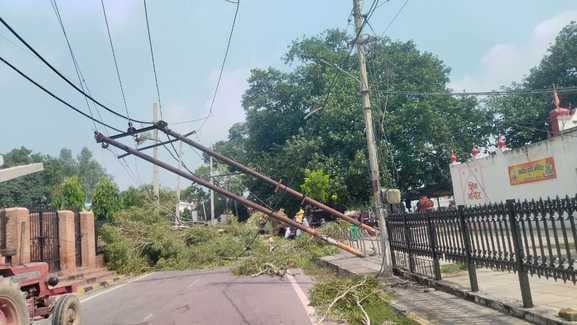 कुरुक्षेत्र। सन्निहित सरोवर पर पेड़ गिरने से क्षतिग्रस्त हुई 11 हजार केवी लाइन। संवाद
