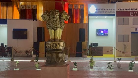 कुरुक्षेत्र। केंद्रीय गृह मंत्री अमित शाह के कार्यक्रम के लिए केडीबी के मेला ग्राउंड में सजाया 