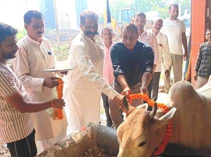 परिजनों के साथ गोवर्धन पूजा करते बच्चे स्रोत संवाद परिजनों के साथ गोवर्धन पूजा करते बच्चे स्रोत संवाद