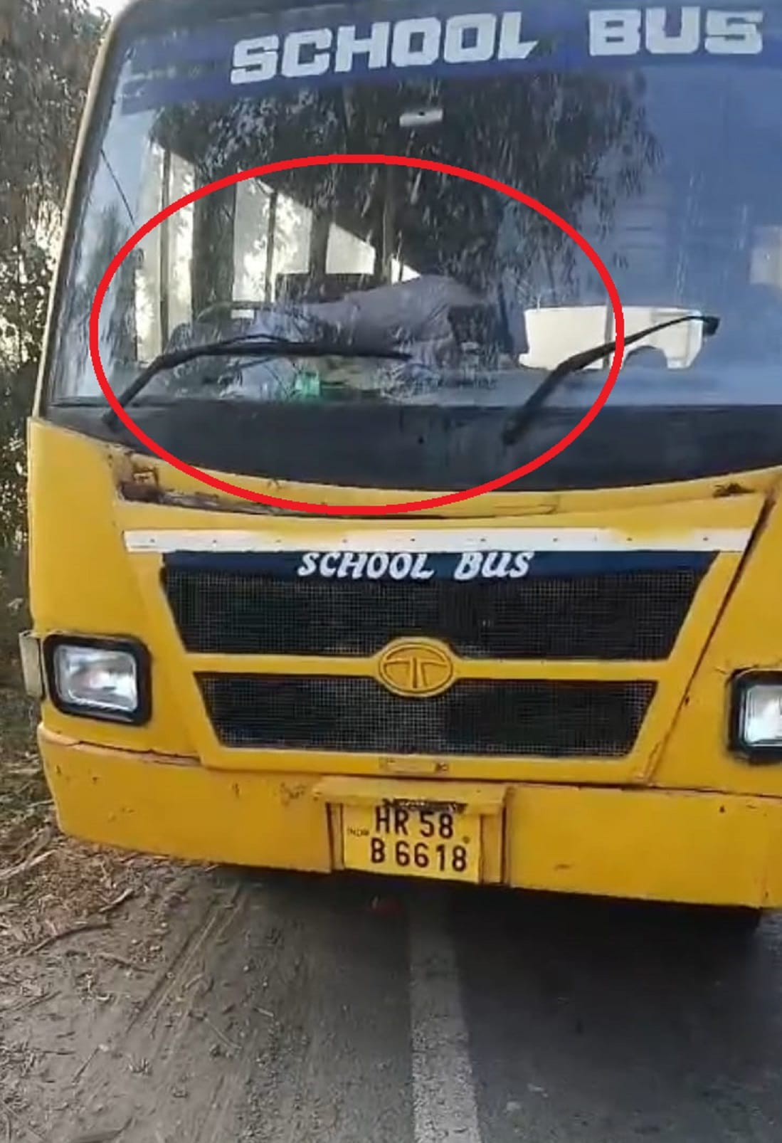 चाहड़ो बस अड्डे पर सड़क के बीच खड़ी मून लाइट हाई स्कूल रूप नगर की स्कूली बस। संवाद चाहड़ो बस अड्डे पर सड़क के बीच खड़ी मून लाइट हाई स्कूल रूप नगर की स्कूली बस। संवाद