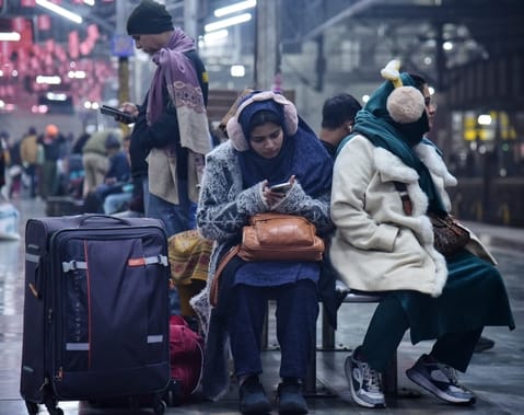 ट्रेनें लेट होने से चारबाग स्टेशन के प्लेटफार्म व प्रतीक्षालय में यात्री बैठे  इंतजार करते रहे।