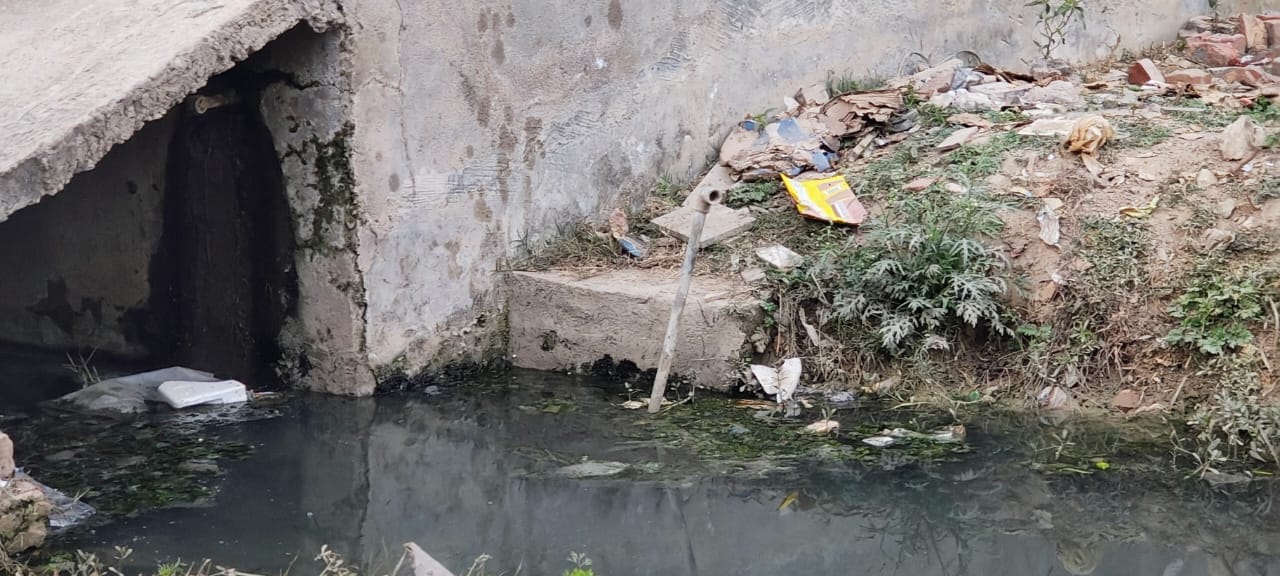 फोटो-36-काशीराम कॉलोनी में टूटे पड़े पाइप से बहता पानी और पास ही बिखरी गंदगी। संवाद